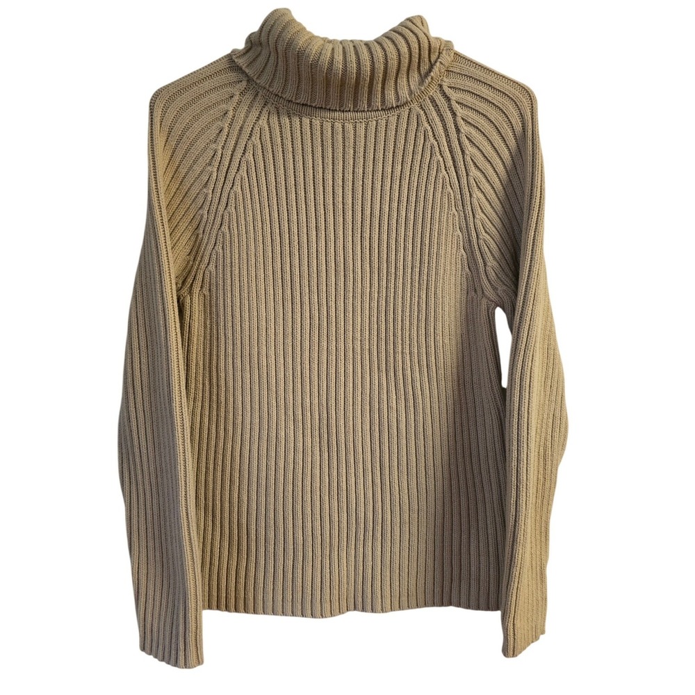 Eddie Bauer Womens Cabincore Tan Ribbed Knit Turtleneck Sweater cotton blend M